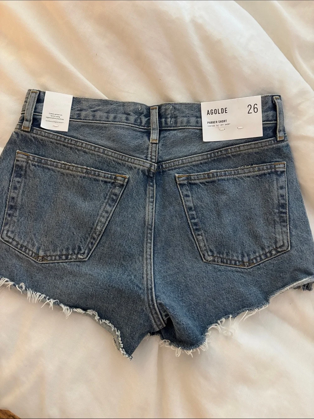 Agolde Distressed Dark Blue High-Rise Denim Shorts
